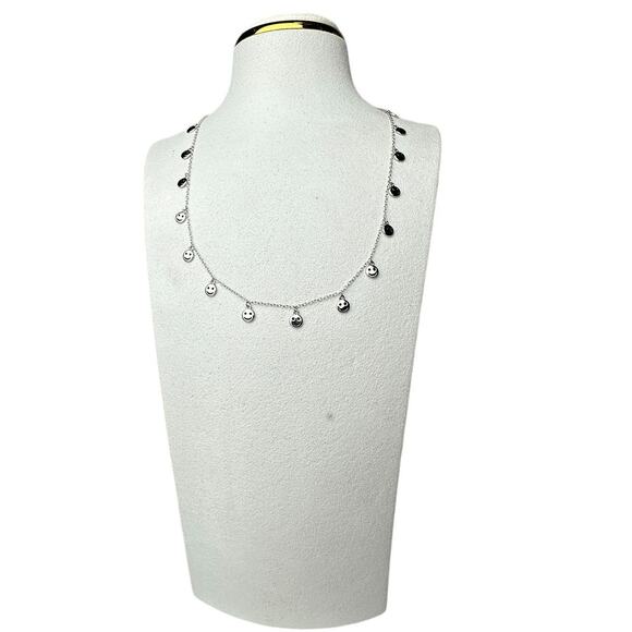 Happy Face Charm Necklace 925 Sterling Silver adjustable Necklace to choker - Picture 4 of 7